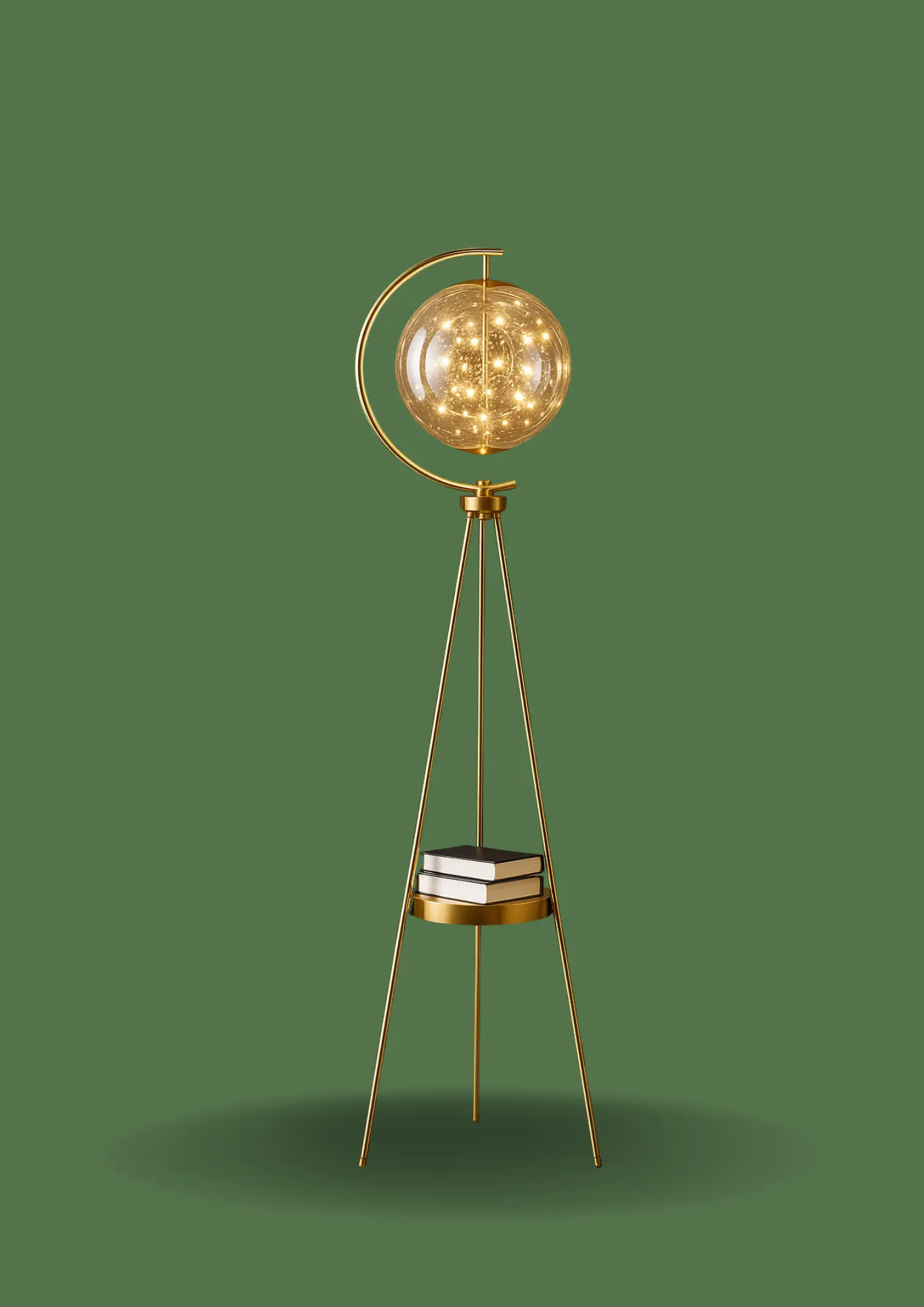 Modern Tripod Globe Floor Lamp with Storage Shelf