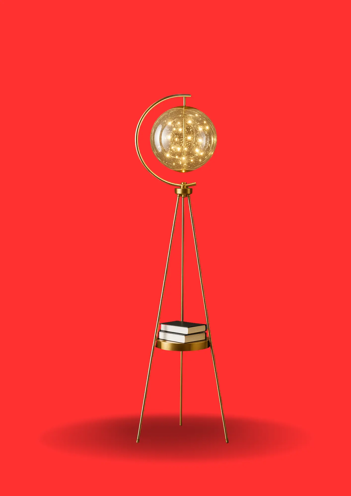 Modern Tripod Globe Floor Lamp with Storage Shelf
