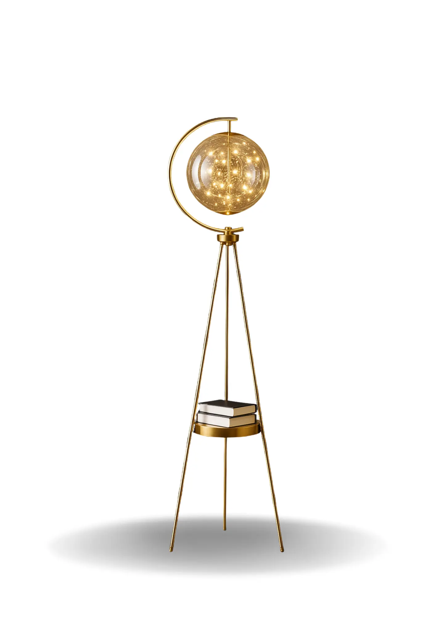 Modern Tripod Globe Floor Lamp with Storage Shelf