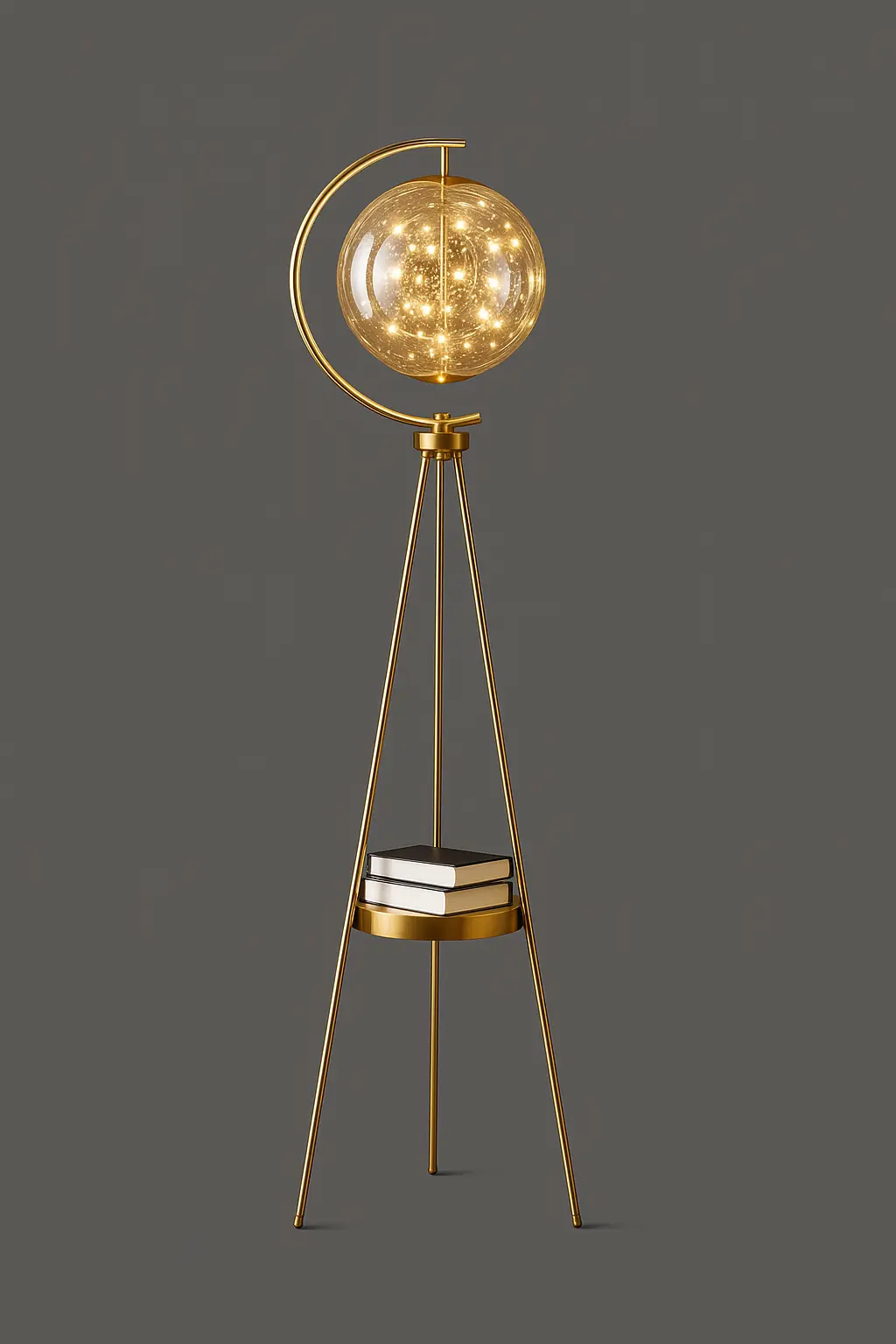 Modern Tripod Globe Floor Lamp with Storage Shelf