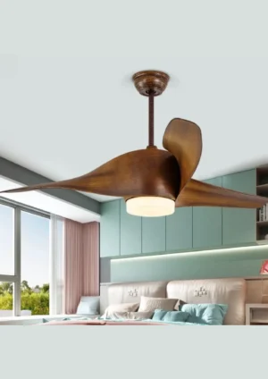 Luxsun Wooden Finish Ceiling Fan with LED Light – Modern 3-Blade Design