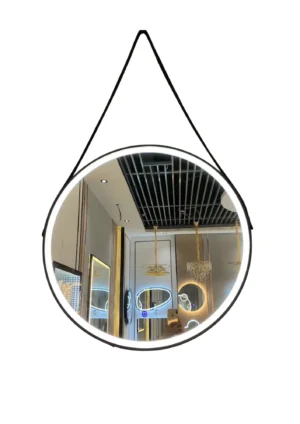 Luxsun LED Round Hanging Wall Mirror – Adjustable Brightness, Modern Black Frame