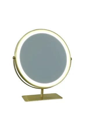 Luxsun LED Round Tabletop Makeup Mirror with Adjustable Brightness – Gold Finish