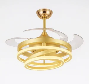 Luxsun Luxury Gold Ceiling Fan with Retractable Blades & Modern LED Ring Design